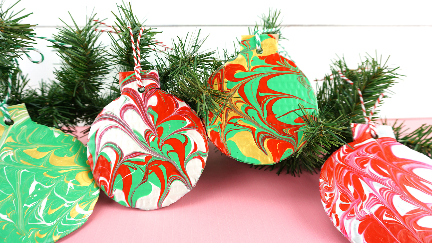 DIY Marbled Cardboard Christmas Ornaments