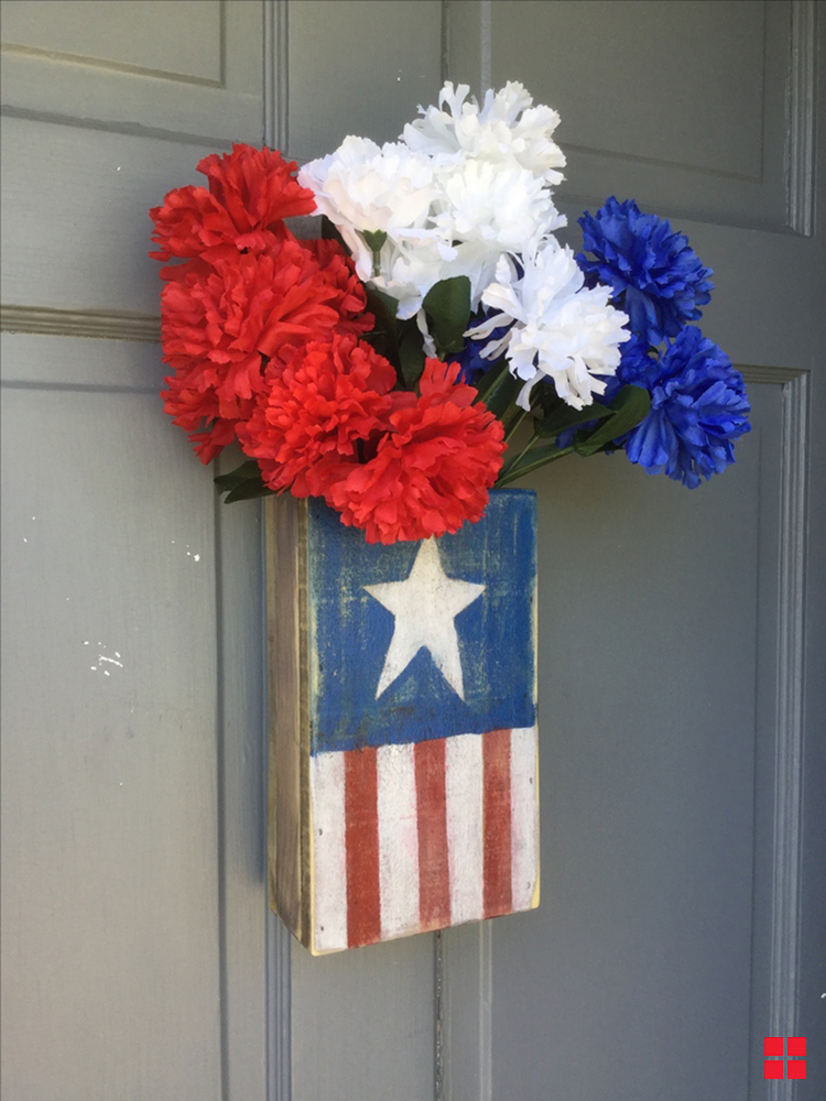 American Flag Front Door Wood Planter