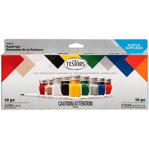 Testors 6-Color Model Paint Set & Brushes, Acrylic Flat Colors, 1/4 oz. ea.