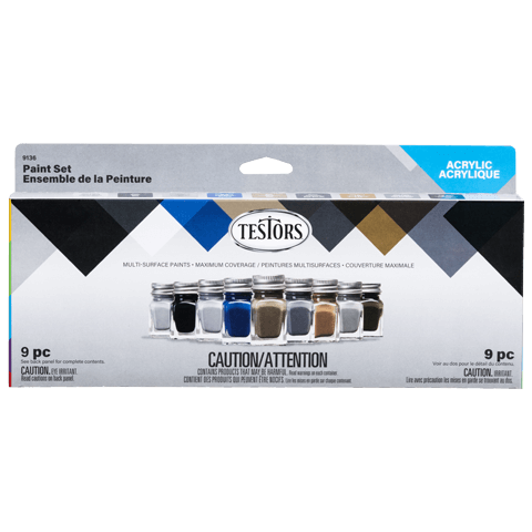 Testors 6-Color Model Paint Set & Brushes, Acrylic Flat Colors, 1/4 oz. ea.